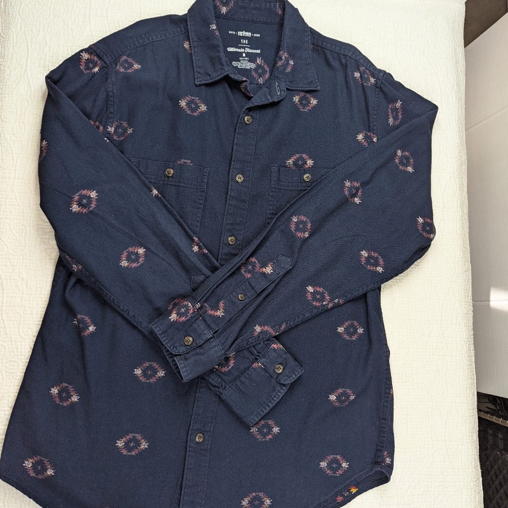 VTG Urban Pipeline Ultimate Flannel Shirt Navy Aztec Native American Print M - Picture 3 of 11